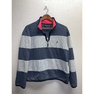 Nautica Sweatshirt 1/4 Zip Crewneck Blue Gray Sailing Gear Boat Logo Large